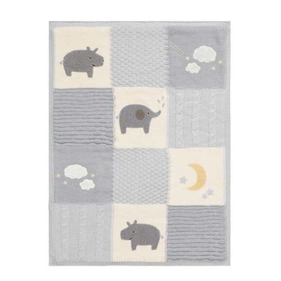 Pottery Barn Heirloom animal hippo elephant Patchwork Baby Blanket Sherpa Back - Picture 1 of 8